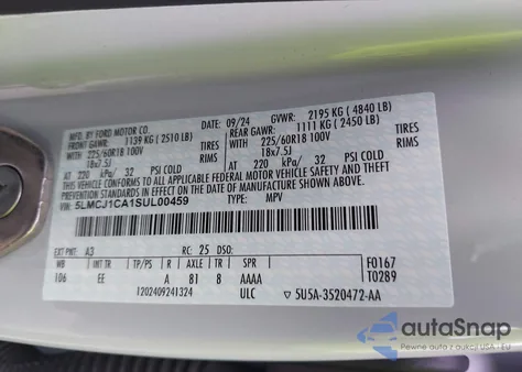 2025 Lincoln Corsair Premiere from USA, damaged, VIN 5LMCJ1CA1SUL00459